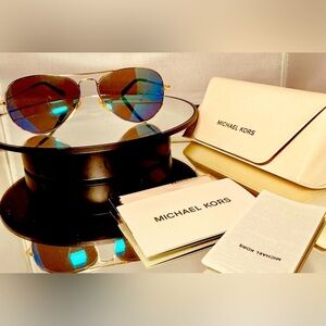 Michael Kors Aviator Sunglasses with Case | Gold Frame